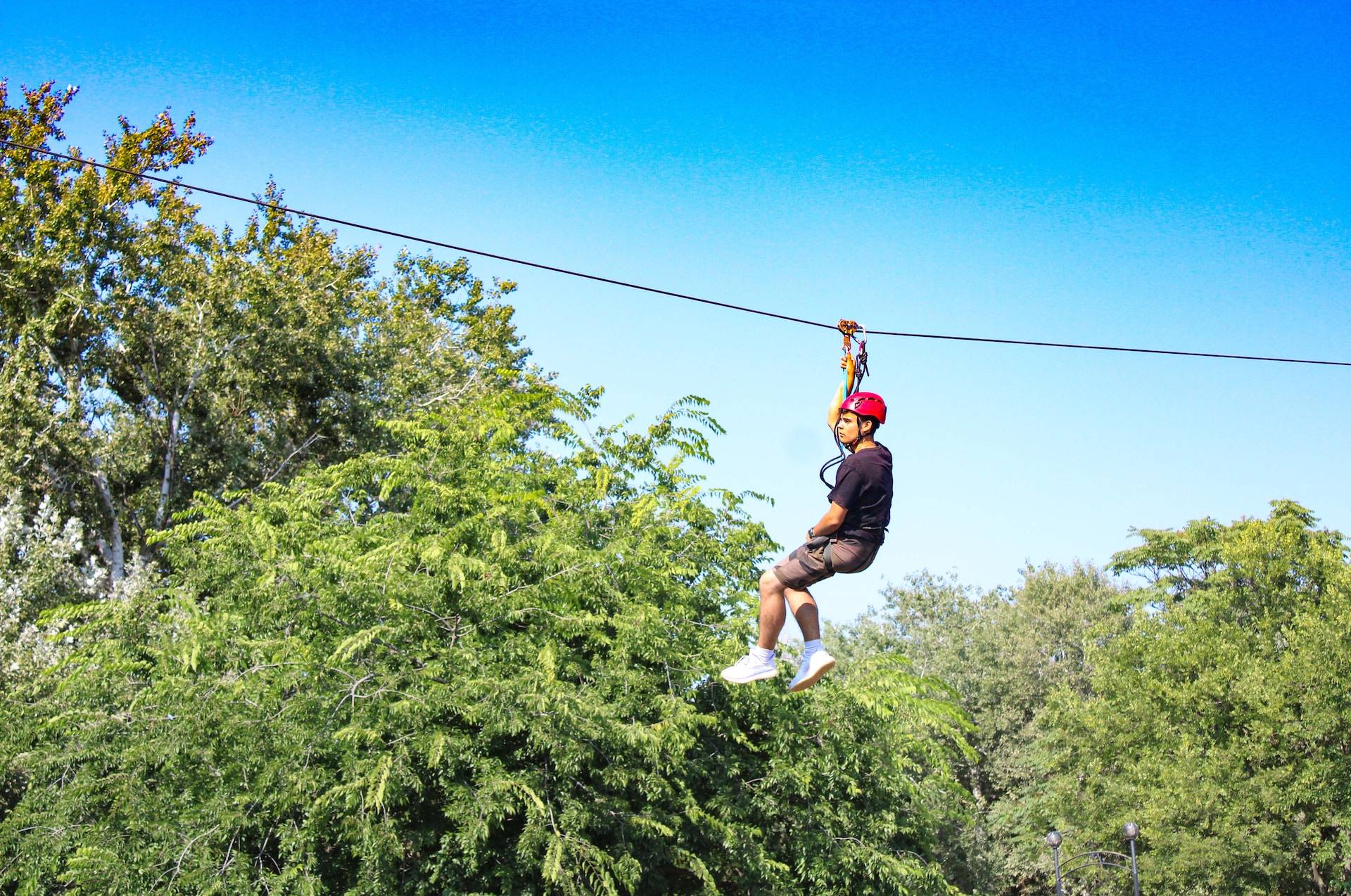 person zip lining